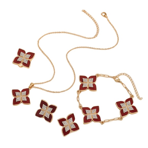Fashion Jewelry Flower Design FOUR PIECE FULL SET - Picture 1 of 5